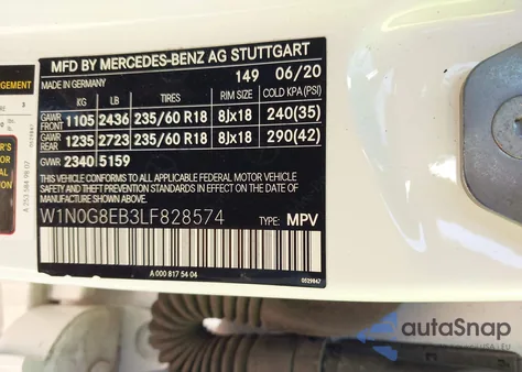 2020 Mercedes-Benz Glc 300 4Matic из США, поврежденный, VIN W1N0G8EB3LF828574